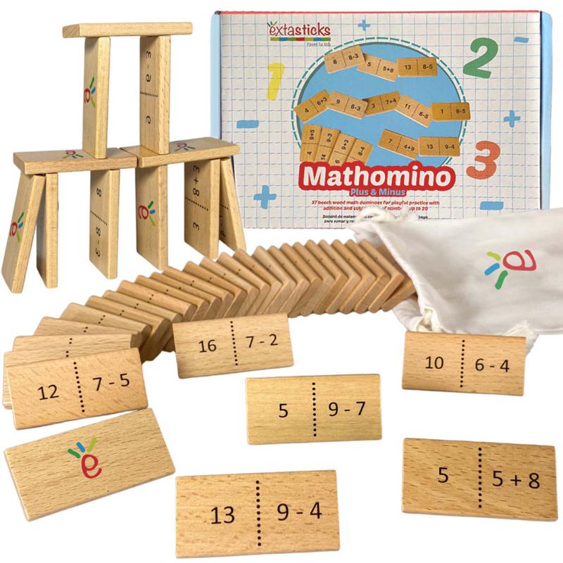 Mathomino Plus & Minus up to 20 Addition & Subtraction Wooden Math Domino Game. Picture 2
