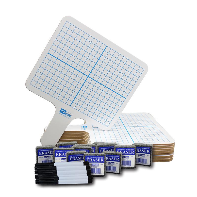 Two-Sided Rectangular Dry Erase Graphing Paddles, Pens, Class Pack of 12. Picture 2