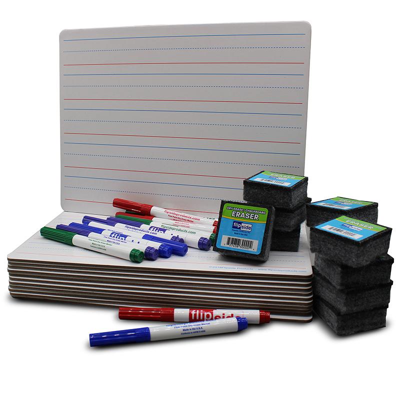 Magnetic Two-Sided Dry Erase Boards, Red & Blue Ruled/Plain, Class Pack of 12. Picture 2