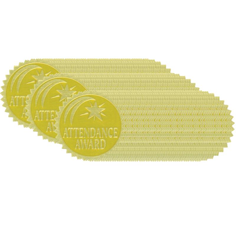 Gold Foil Embossed Seals, Attendance Award, 54 Per Pack, 3 Packs. Picture 2
