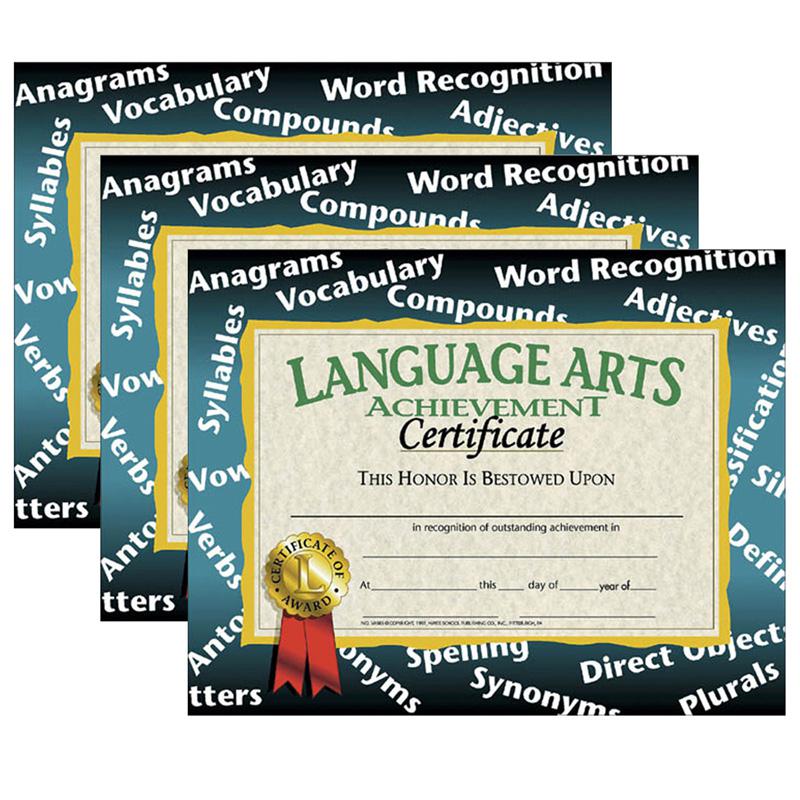 Language Arts Achievement Certificate, 30 Per Pack, 3 Packs. Picture 2