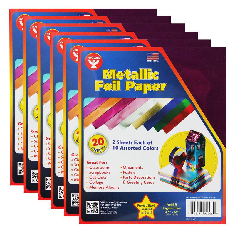 Metallic Foil Paper Sheets, 8.5" x 10", Assorted Colors, 20 Per Pack, 6 Packs. Picture 2