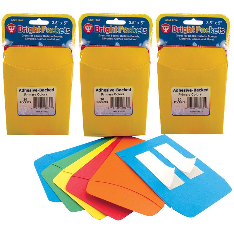 Self Adhesive Library Pockets, 3.5" x 4.875", 30 Per Pack, 3 Packs. Picture 2