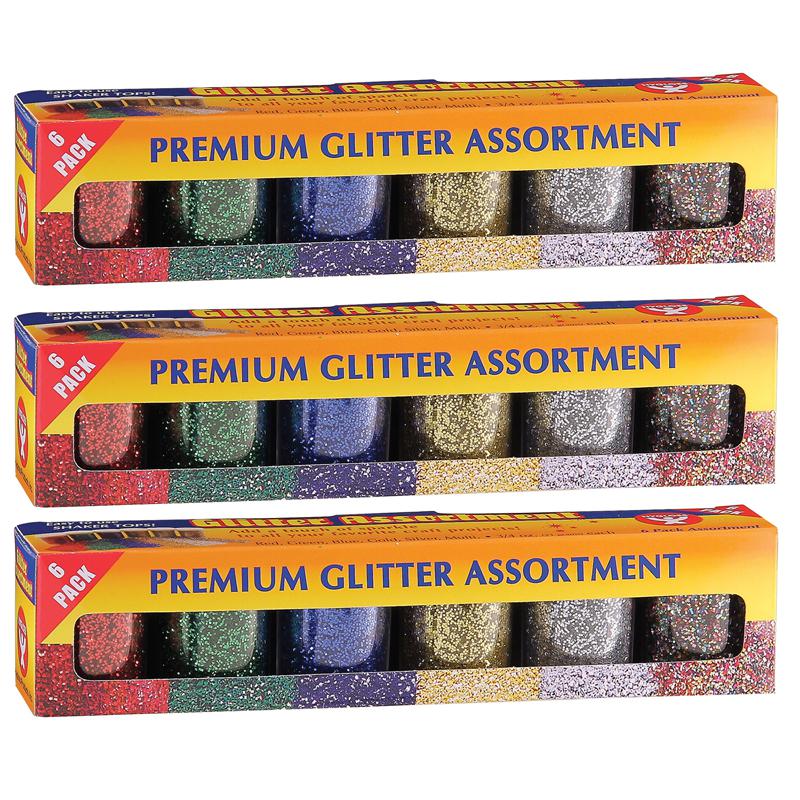 Premium Glitter Assortment, 6 Colors Per Pack, 3 Packs. Picture 2