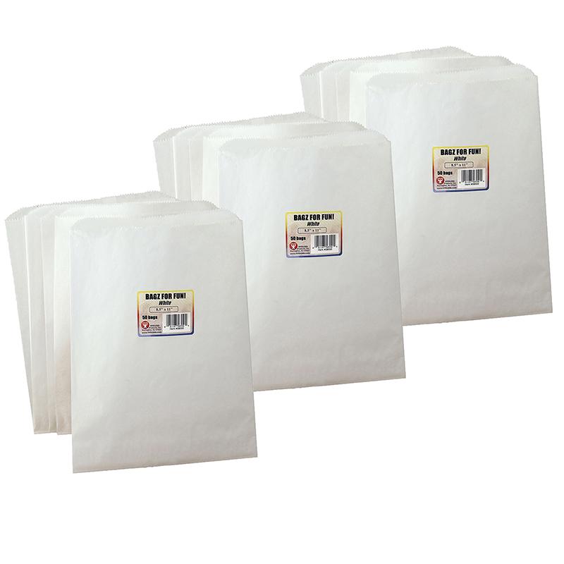 Pinch Bottom Paper Bags, 8.5" x 11", White, 50 Per Pack, 3 Packs. Picture 2