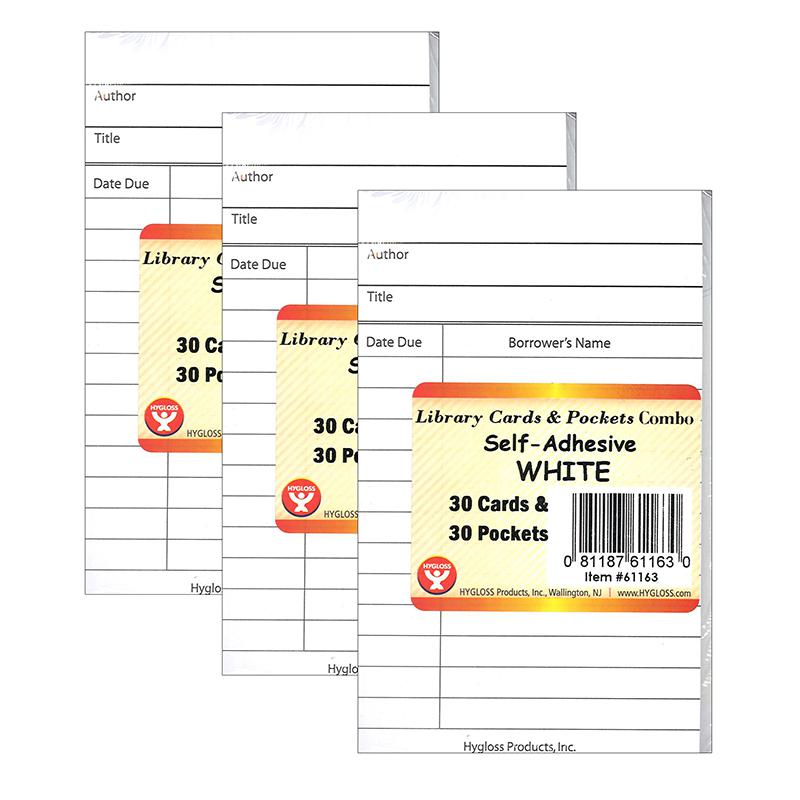 Library Cards & Self-Adhesive Pockets, 30 Each/60 Pieces Per Pack, 3 Packs. Picture 2
