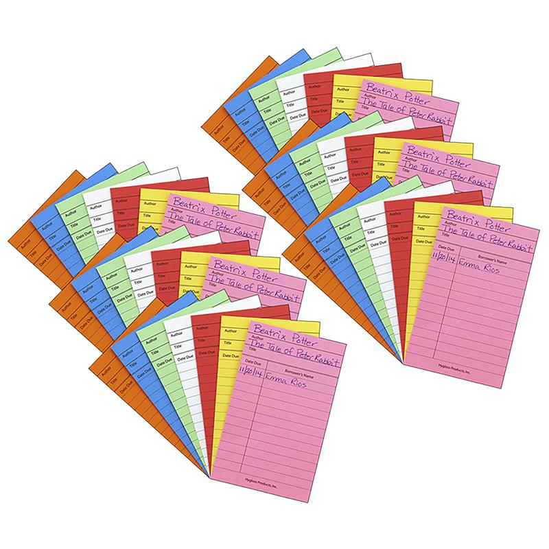 Bright Library Cards, Assorted Colors, 50 Per Pack, 6 Packs. Picture 2