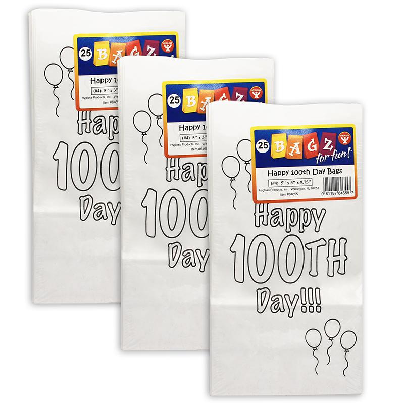 Happy 100th Day Paper Bags, 25 Per Pack, 3 Packs. Picture 2