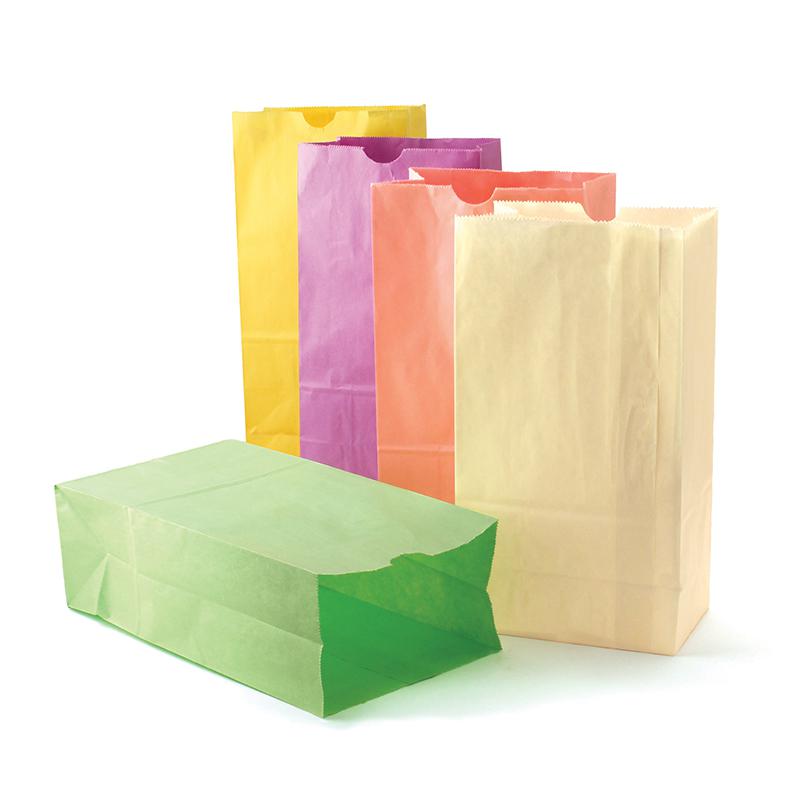 Gusseted Flat Bottom Paper Bags, Size #6, Pastel 28 Per Pack, 3 Packs. Picture 2