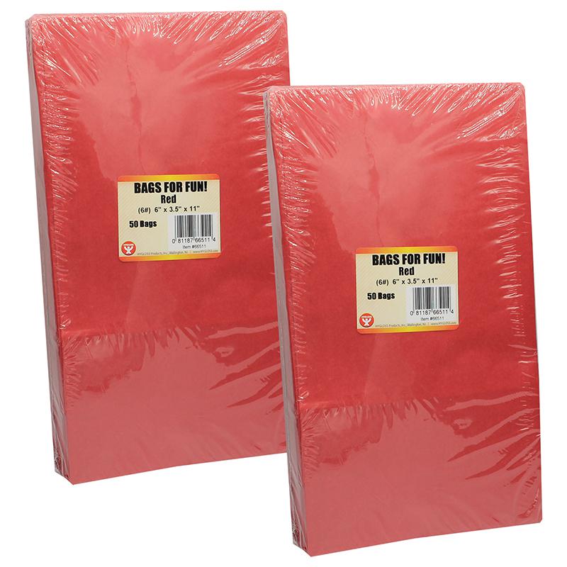 Gusseted Paper Bags, Size #6, Red, 50 Per Pack, 2 Packs. Picture 2