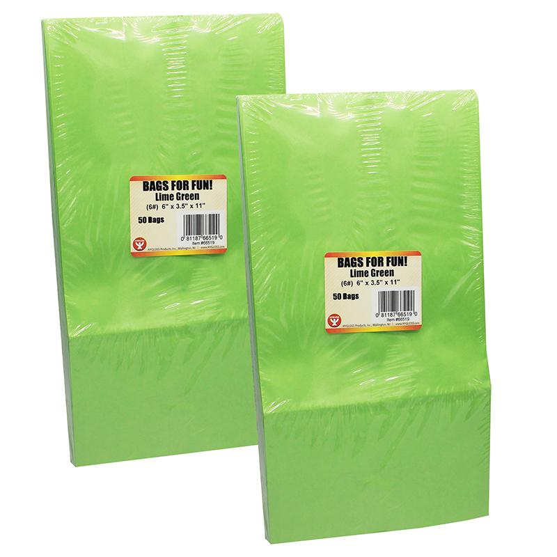 Gusseted Paper Bags, #6 (6" x 3.5" x 11"), Lime Green, 50 Per Pack, 2 Packs. Picture 2