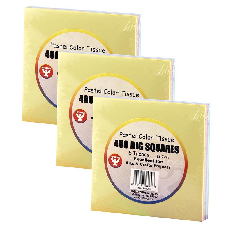 5" Tissue Squares, Pastel Colors, 480 Per Pack, 3 Packs. Picture 2