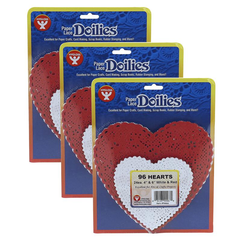 Doilies, White & Red Hearts, 4" & 6", 96 Per Pack, 3 Packs. Picture 2