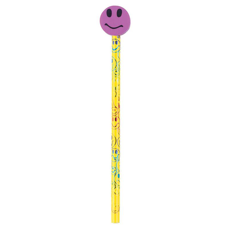Pencil & Eraser Topper Write-Ons, Smiley Face, Pack of 36. Picture 2