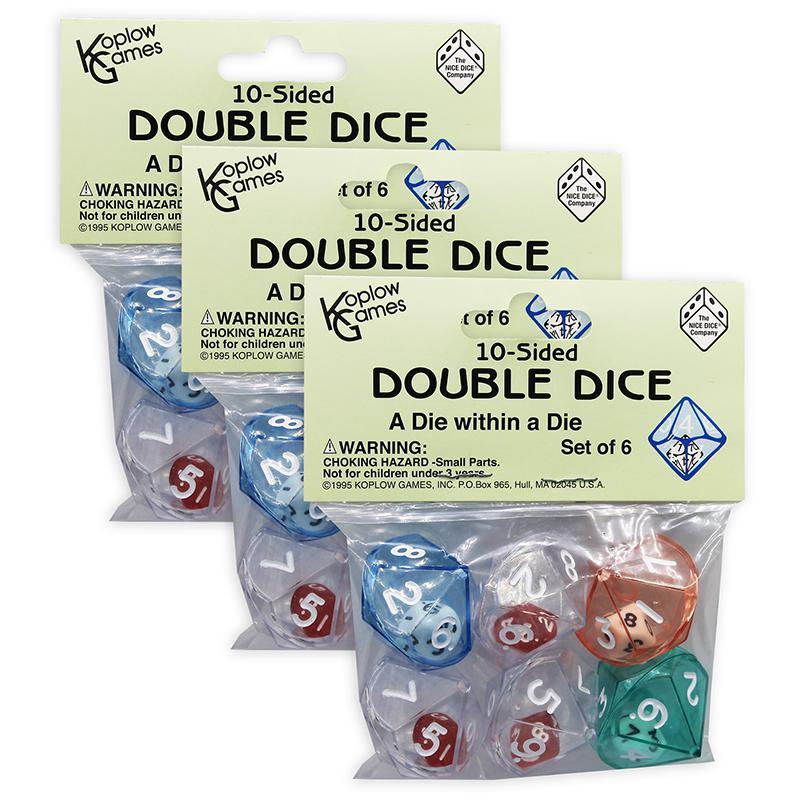 10-Sided Double Dice Set, 6 Per Pack, 3 Packs. Picture 2
