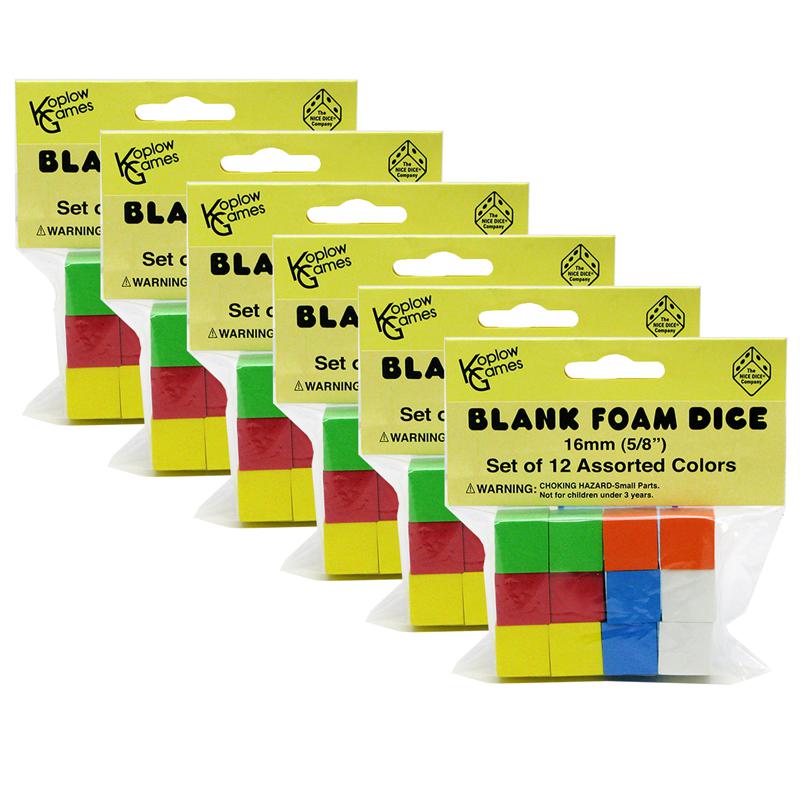 Assorted Color Blank 16mm Foam Dice, 12 Per Pack, 6 Packs. Picture 2