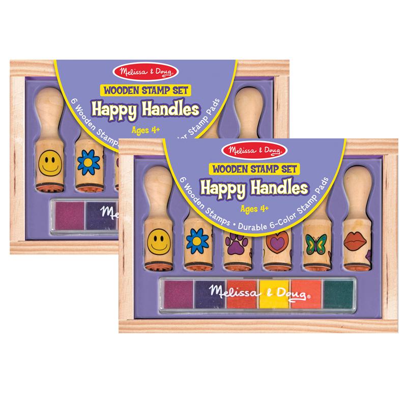 Happy Handle Wooden Stamp Set, 6 Stamps & Stamp Pad Per Set, 2 Sets. Picture 2