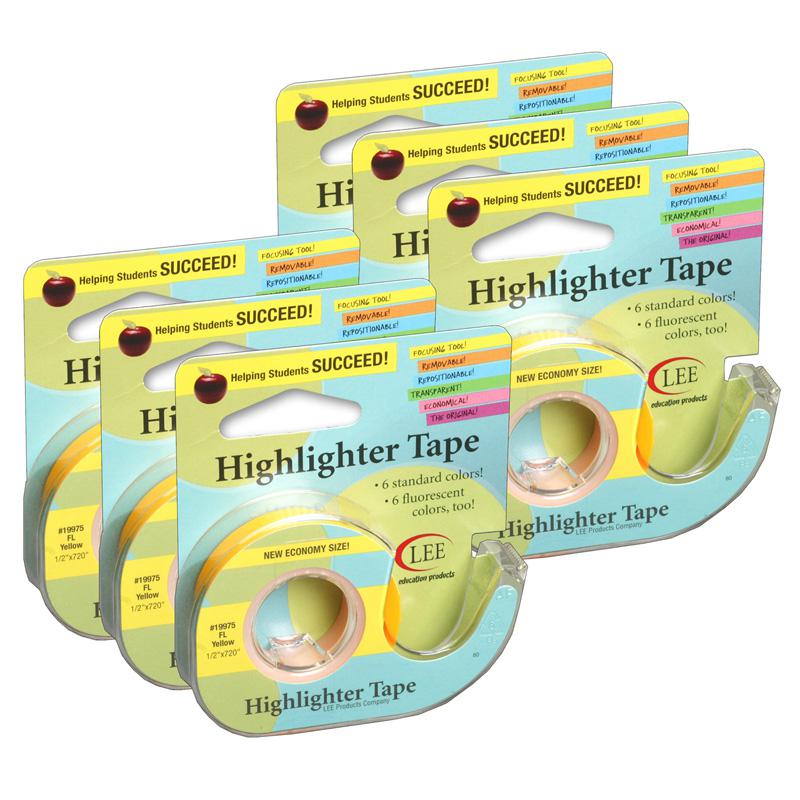 Removable Highlighter Tape, Fluorescent Yellow, Pack of 6. Picture 2