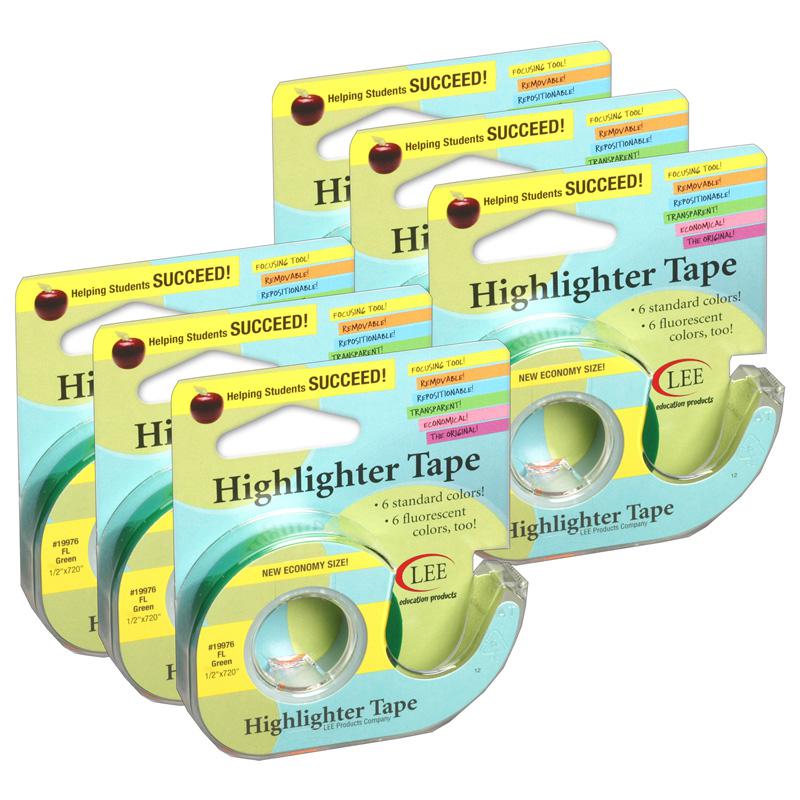 Removable Highlighter Tape, Fluorescent Green, Pack of 6. Picture 2