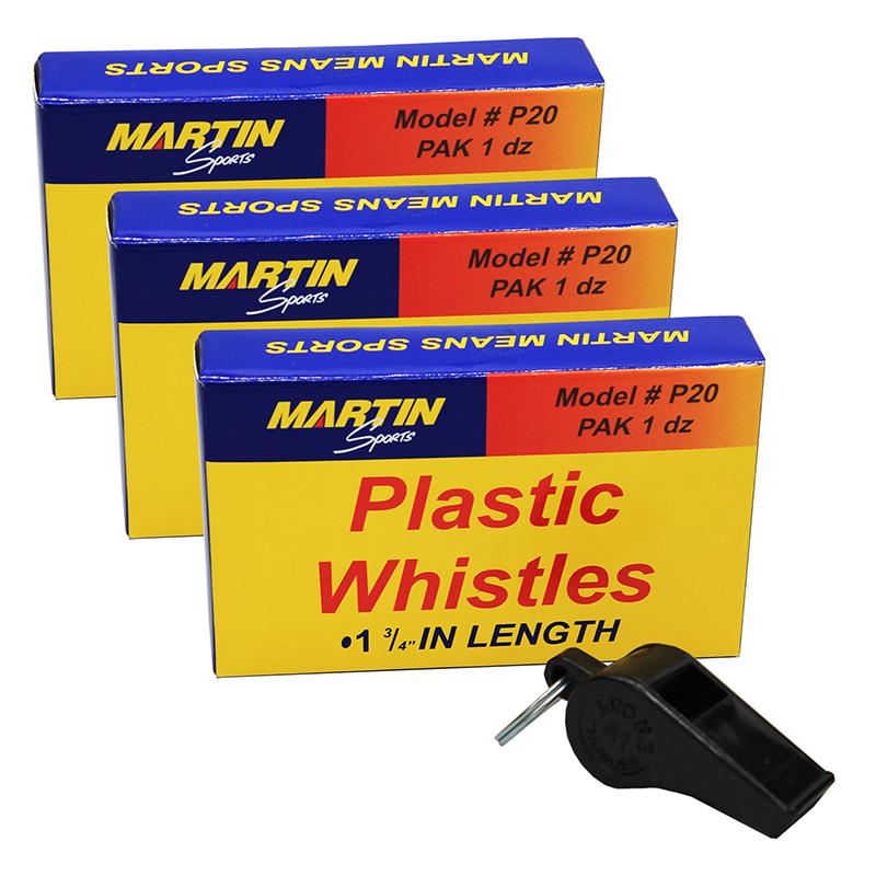 Black Plastic Whistles, 12 Per pack, 3 Packs. Picture 2