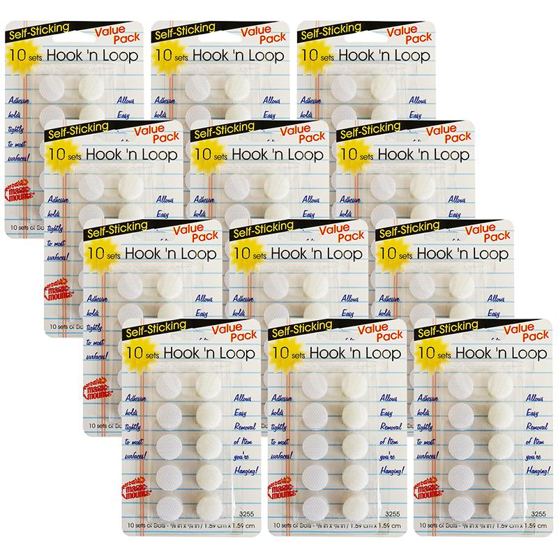 Self-Sticking Hook 'N Loop Dots 5/8", White, 10 Sets Per Pack, 12 Packs. Picture 2