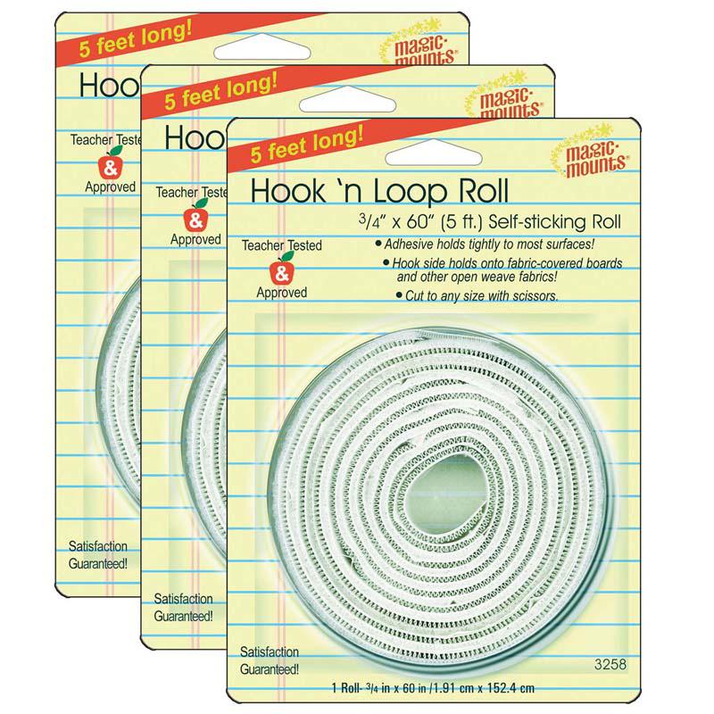 Hook N Loop Roll, 3/4" x 60", White, 3 Rolls. Picture 2