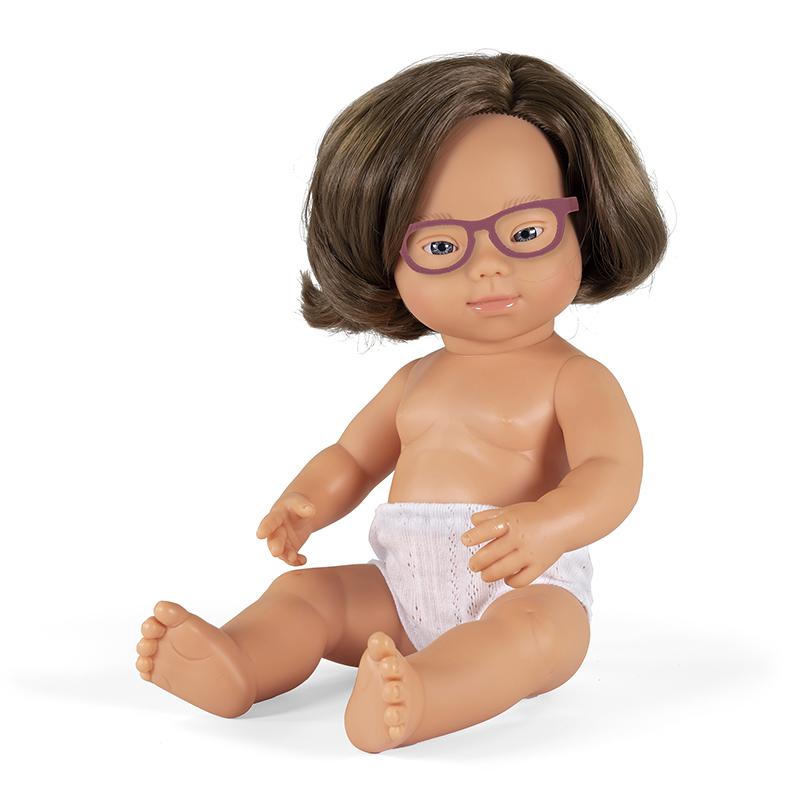 Baby Doll Caucasian Girl With Down Syndrome With Glasses 15'', Polybagged. Picture 2