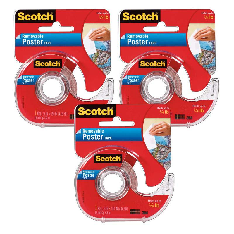 Removable Poster Tape with Dispenser, 3/4" x 150", Clear, Pack of 3. Picture 2