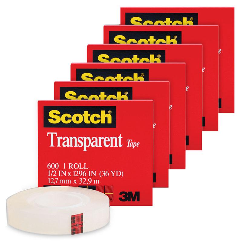Transparent Tape Roll, 1/2" x 1296", Pack of 6. Picture 2