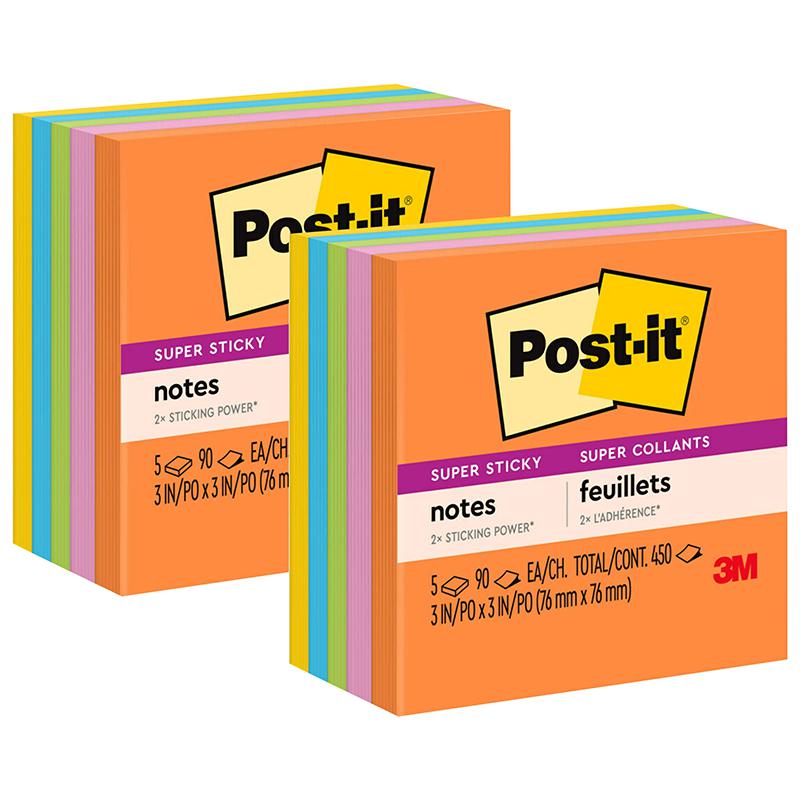 Super Sticky Notes, 3 in x 3 in, Energy Boost Collection, 5 Pads/Pack, 2 Packs. Picture 2