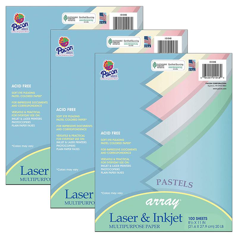 Pastel Multipurpose Paper Array, 8-1/2" x 11", 100 Sheets Per Pack, 3 Packs. Picture 2