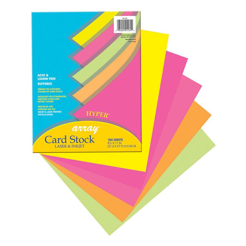 Hyper Card Stock, 5 Assorted Colors, 8-1/2" x 11", 100 Sheets. Picture 2