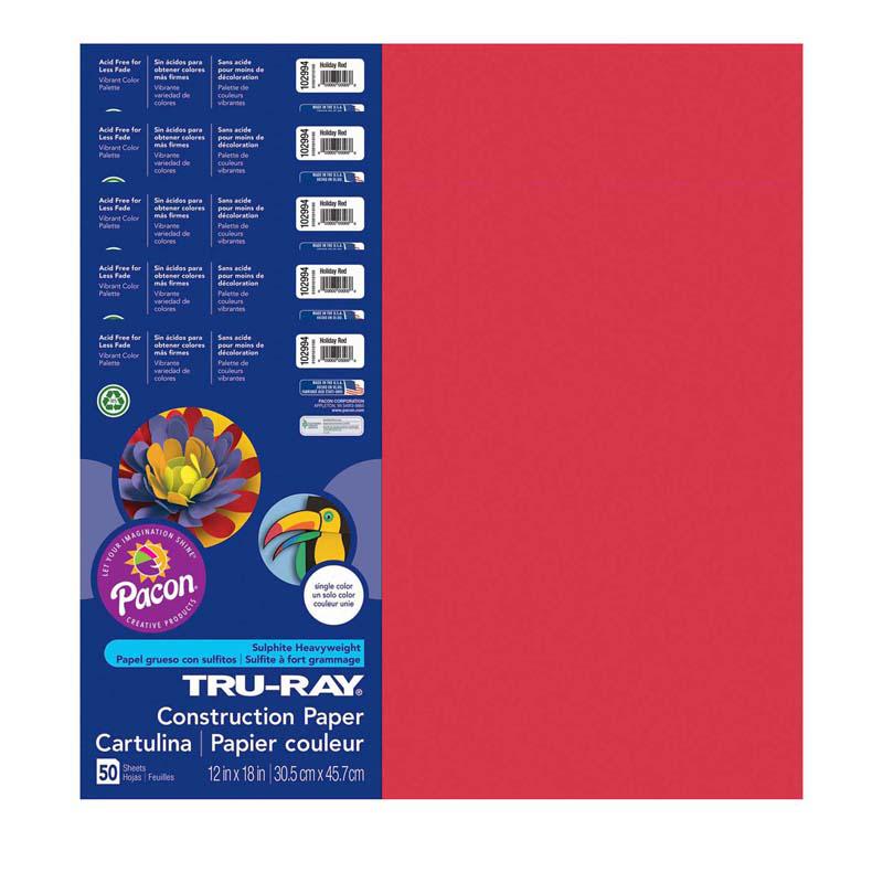 Construction Paper, Holiday Red, 12" x 18", 50 Sheets Per Pack, 5 Packs. Picture 2