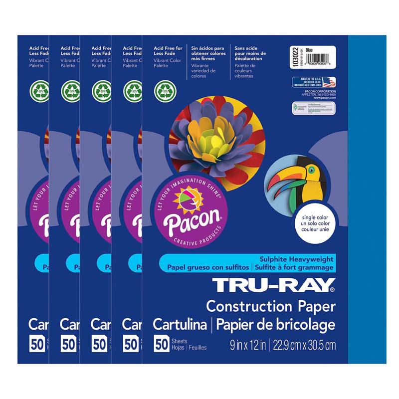 Construction Paper, Blue, 9" x 12", 50 Sheets Per Pack, 5 Packs. Picture 2