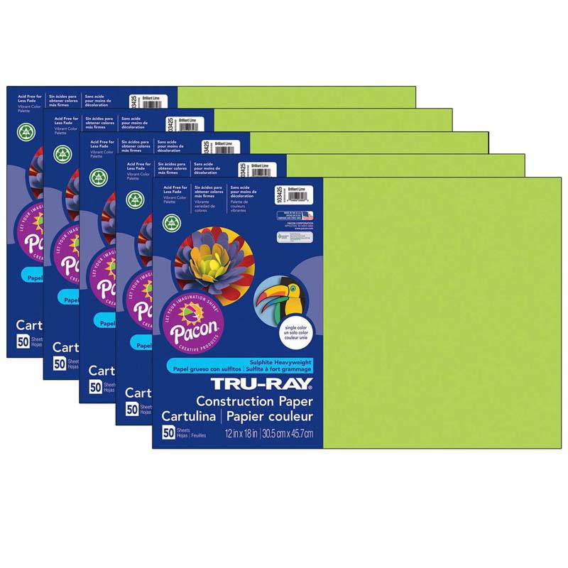 Construction Paper, Brilliant Lime, 12" x 18", 50 Sheets Per Pack, 5 Packs. Picture 2