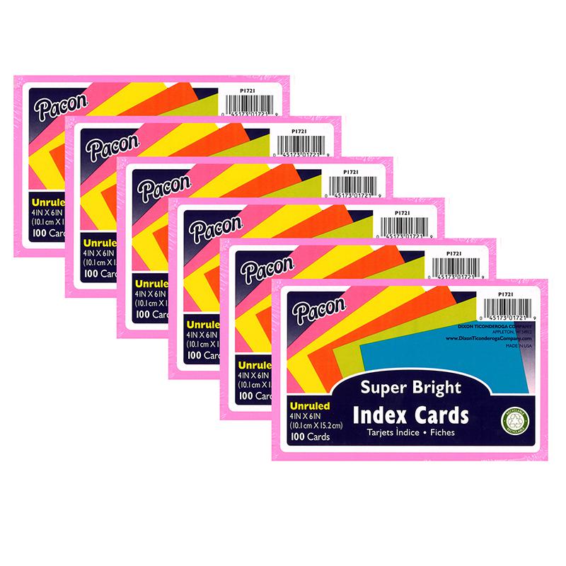 Index Cards, 5 Super Bright Unruled, 4" x 6", 100 Cards Per Pack, 6 Packs. Picture 2