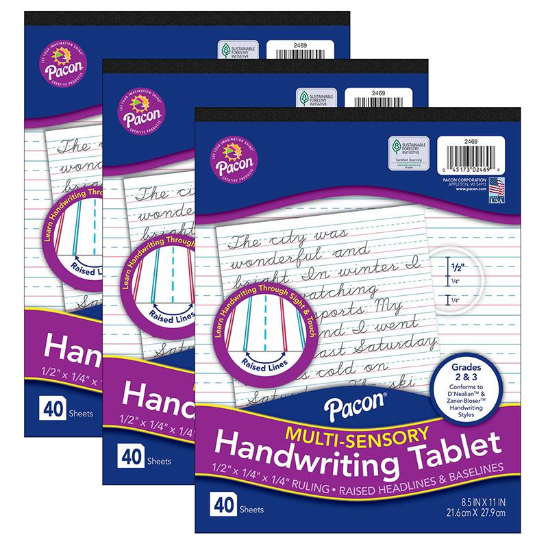Multi-Sensory Raised Ruled Tablet, Tape-Bound Tablet, 40 Sheets, Pack of 3. Picture 2