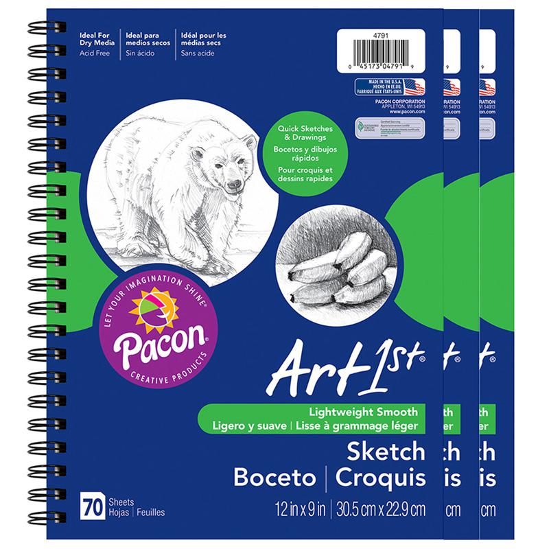 Sketch Diary, Standard Weight, 12" x 9", 70 Sheets, Pack of 3. Picture 2