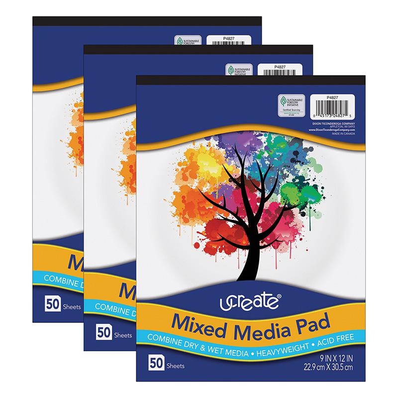 Mixed Media Pad, 9" x 12", 50 Sheets, Pack of 3. Picture 2