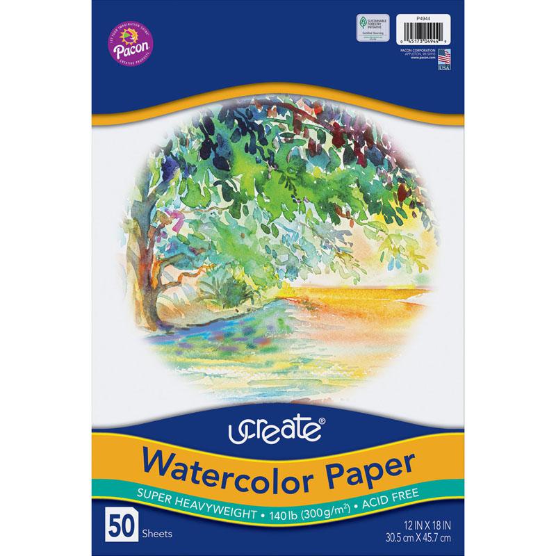 Watercolor Paper, White, 140 lb., 12" x 18", 50 Sheets. Picture 2