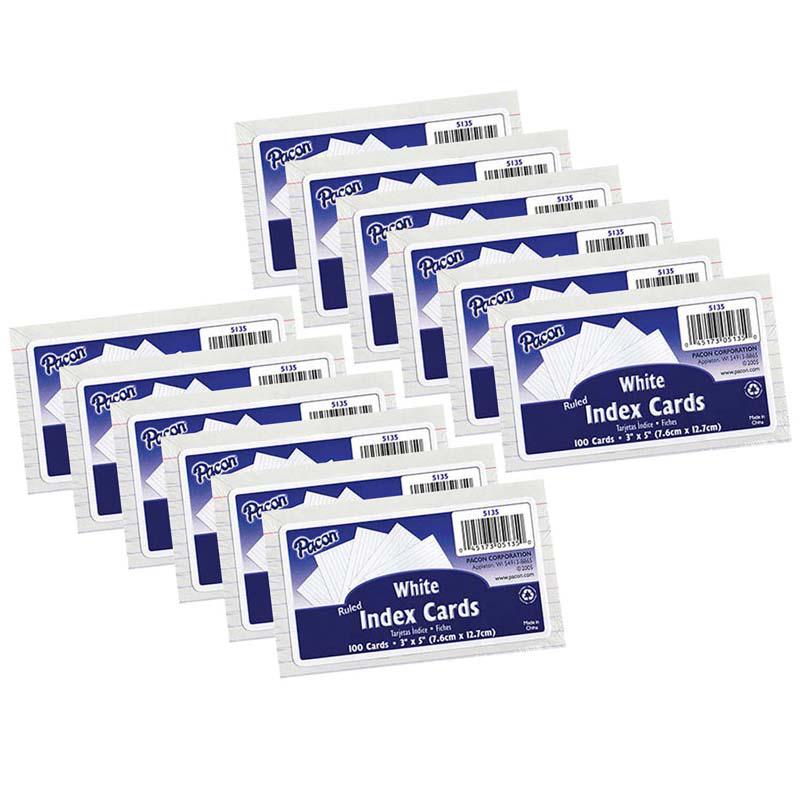 Index Cards, White, Ruled, 1/4" Ruled 3" x 5", 100 Per Pack, 12 Packs. Picture 2