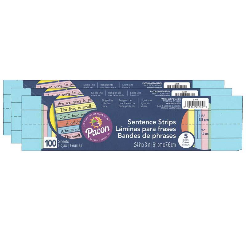 Sentence Strips, 5 1-1/2" Ruled, 3" x 24", 100 Strips Per Pack, 3 Packs. Picture 2