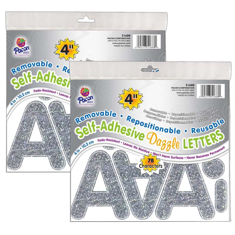 Self-Adhesive Letters, Silver Dazzle, Puffy Font, 4", 78 Per Pack, 2 Packs. Picture 2