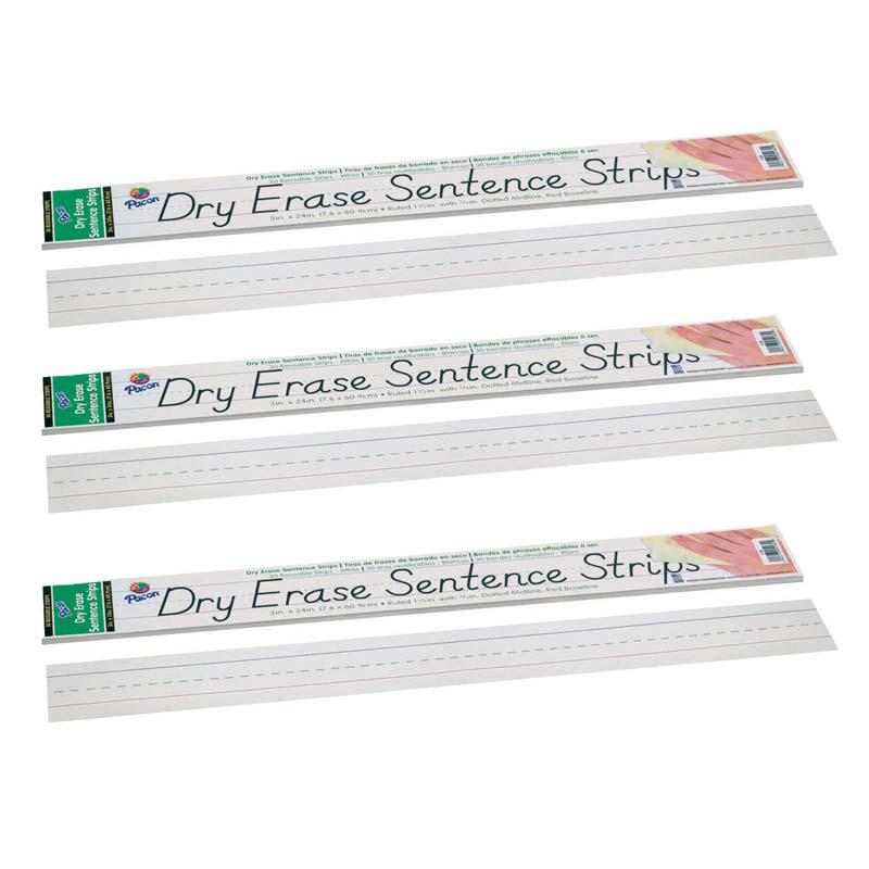 Dry Erase Sentence Strips, White, 3" x 24", 30 Per Pack, 3 Packs. Picture 2