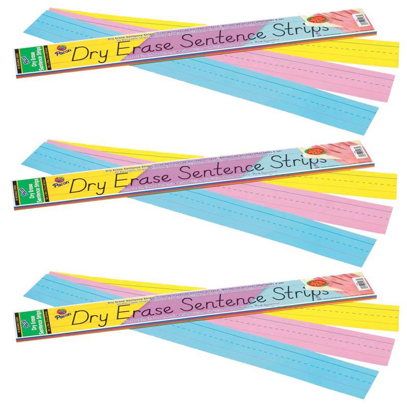 Dry Erase Sentence Strips, 3 1-1/2" X 3/4" Ruled, 3" x 24", 30 Per Pack, 3 Packs. Picture 2