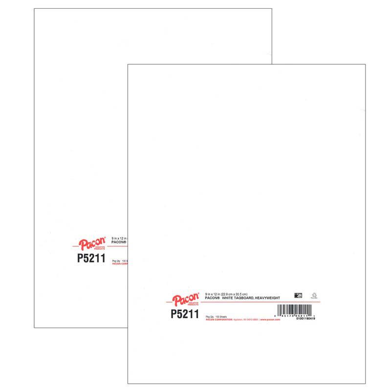 Heavyweight Tagboard, White, 9" x 12", 100 Sheets Per Pack, 2 Packs. Picture 2