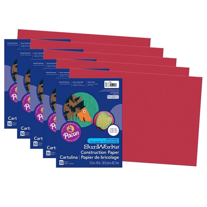 Construction Paper, Red, 12" x 18", 50 Sheets Per Pack, 5 Packs. Picture 2