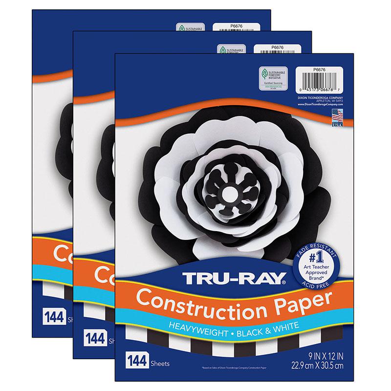 Premium Construction Paper, Black & White, 144 Sheets Per Pack, 3 Packs. Picture 2