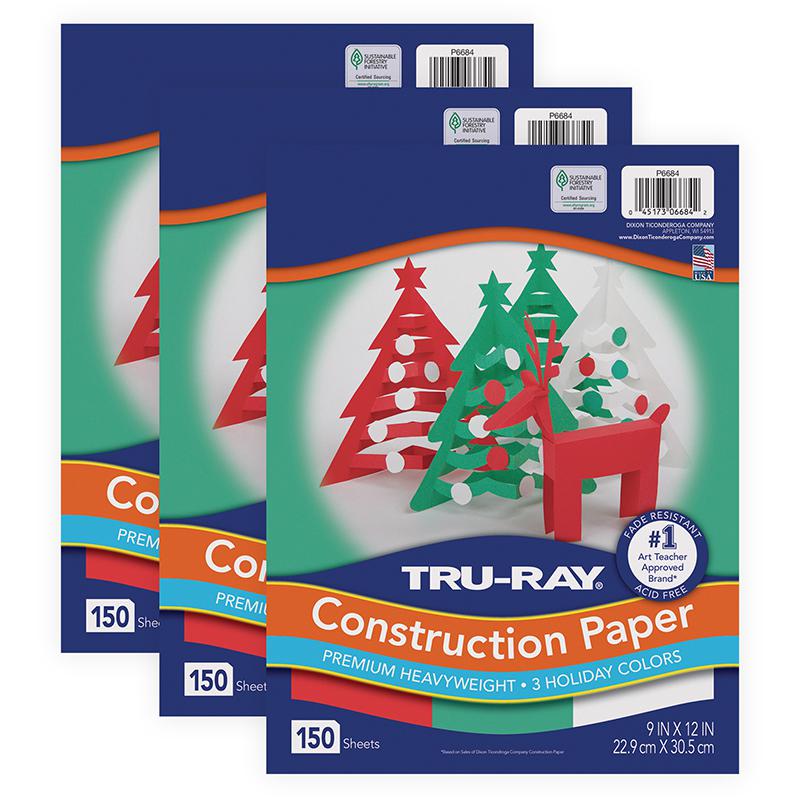 Construction Paper, Holiday Assortment, 9" x 12", 150 Sheets Per Pack, 3 Packs. Picture 2