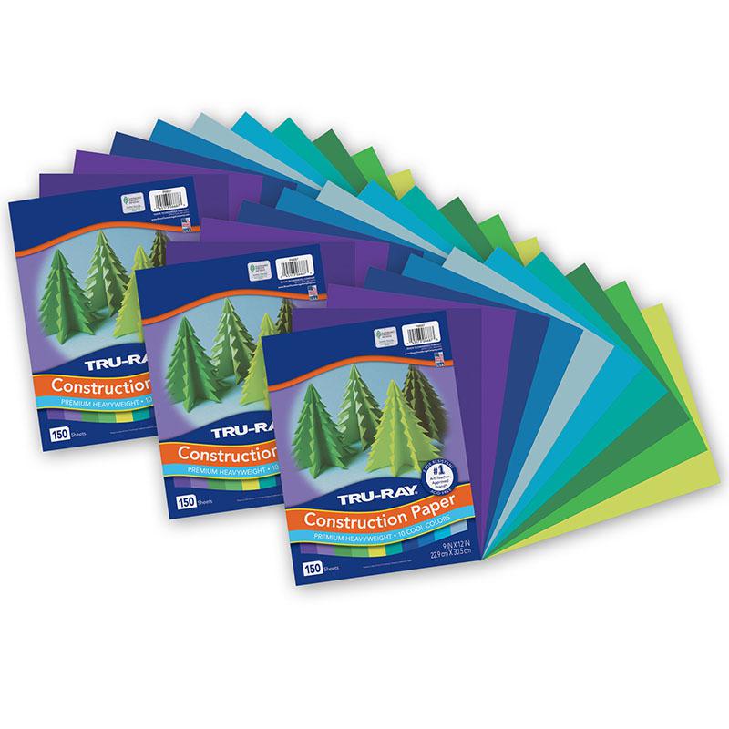 Construction Paper, Cool Assorted, 9" x 12", 150 Sheets Per Pack, 3 Packs. Picture 2